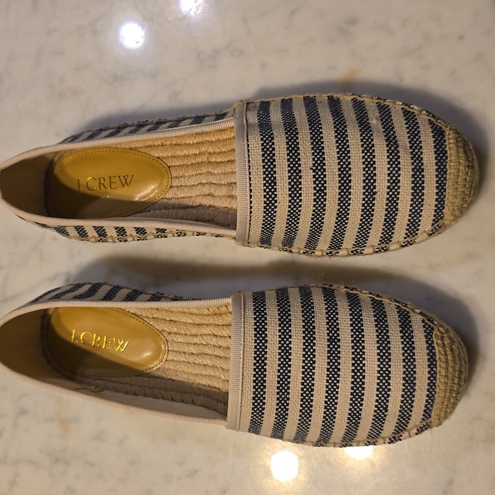 J. Crew Navy and Cream Espadrilles Size 9.5. Never Worn.